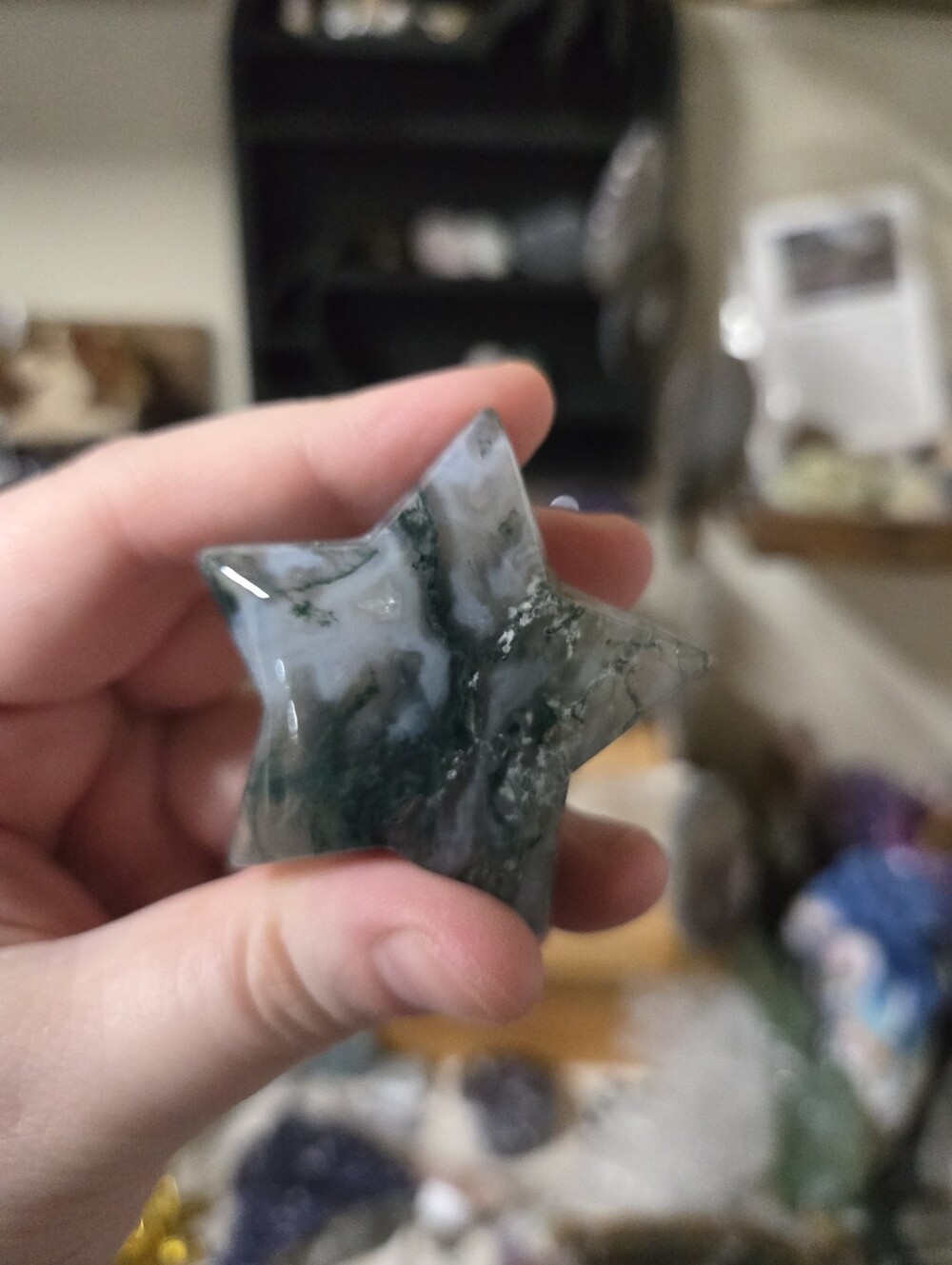 Moss Agate Star Carving USB Nightlight
